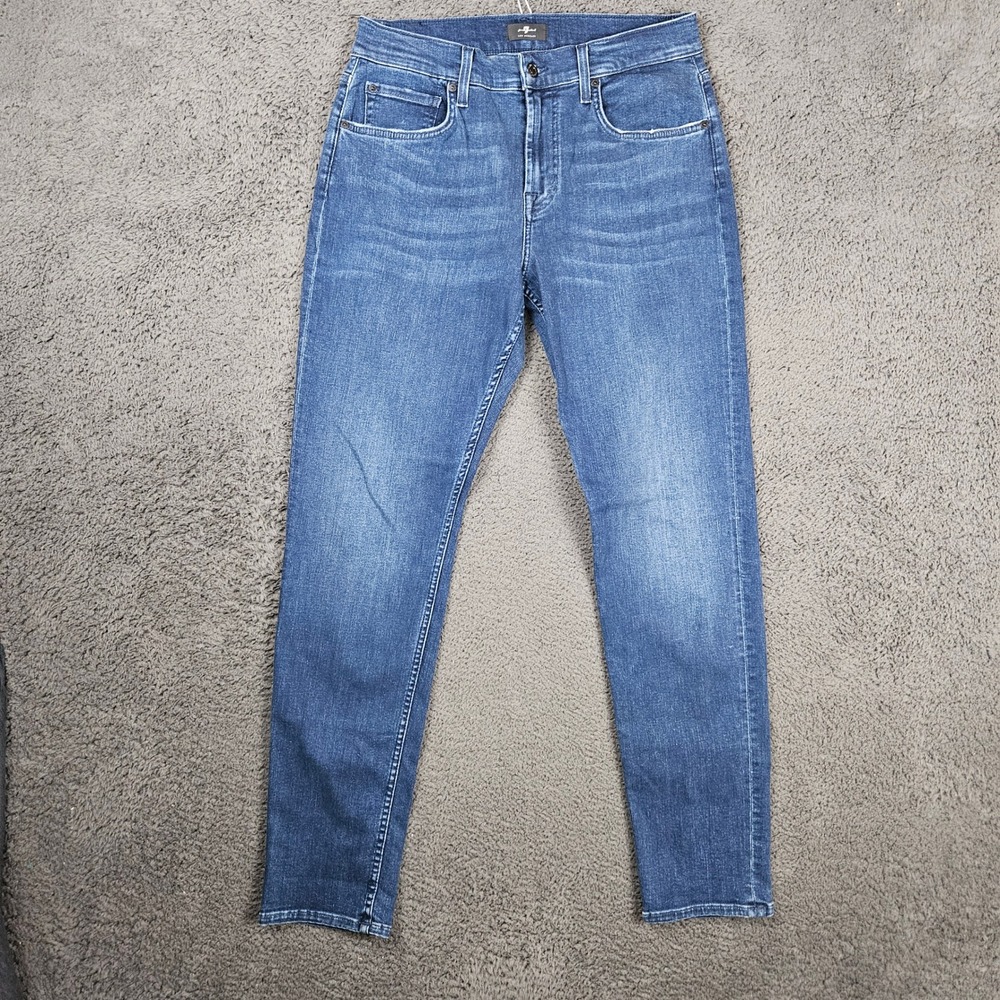 7 For All Mankind Mens Slim Fit Medium Wash Blue Stretch Jeans Size 31x32